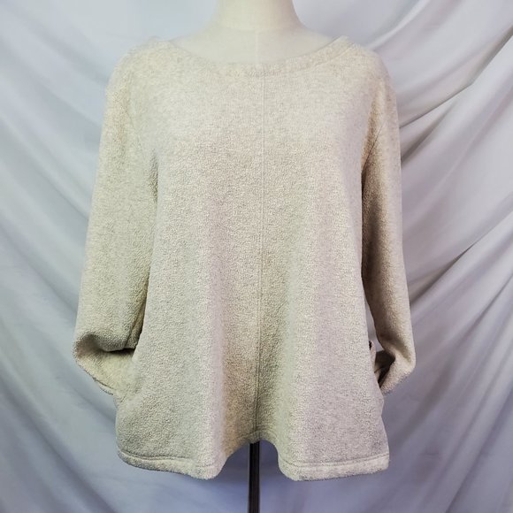 J. Jill Tops - J Jill oversized boatneck loopback top speckled oatmeal heather, size L